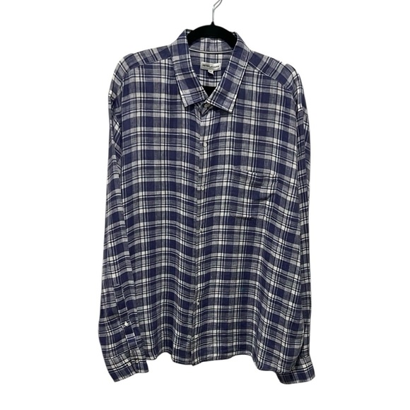 Peter Millar Other - Peter Millar blue & white plaid linen long sleeve button down shirt size XXL